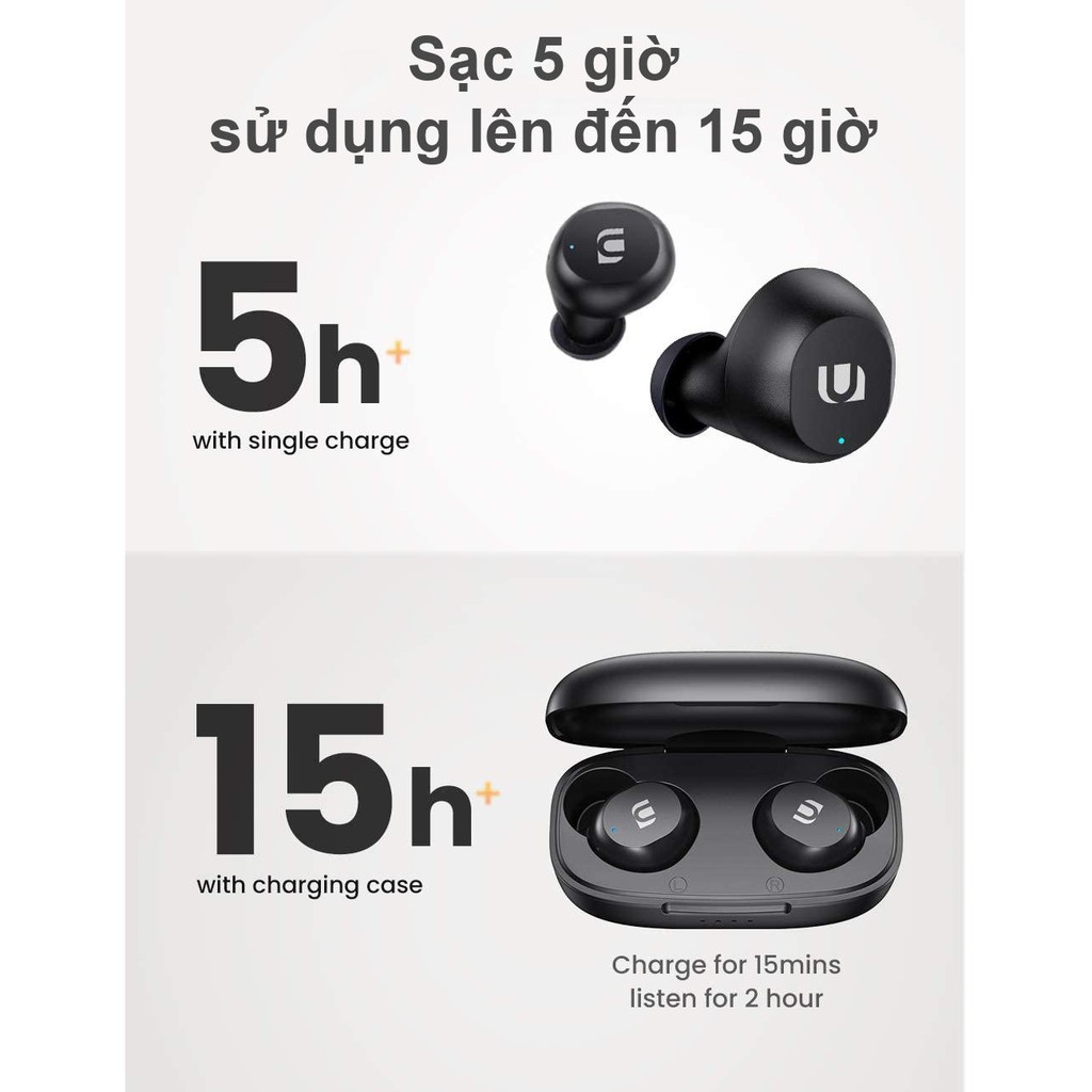 Tai nghe Bluetooth TWS - Âm thanh Hifi, chống nước IPX5, sạc 15 phút nghe trong 2 giờ, tối đa 15 giờ UGREEN 80636