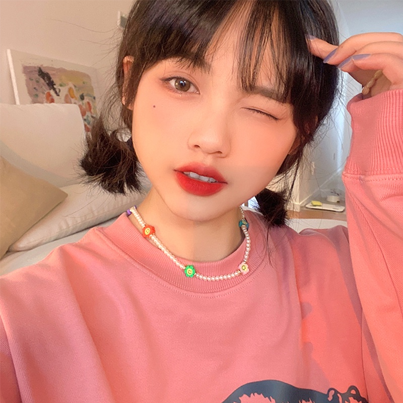 Vòng cổ đính hạt có mặt ngọc trai hình hoạt hình dễ thương nhiều màu sắc dành cho nữ