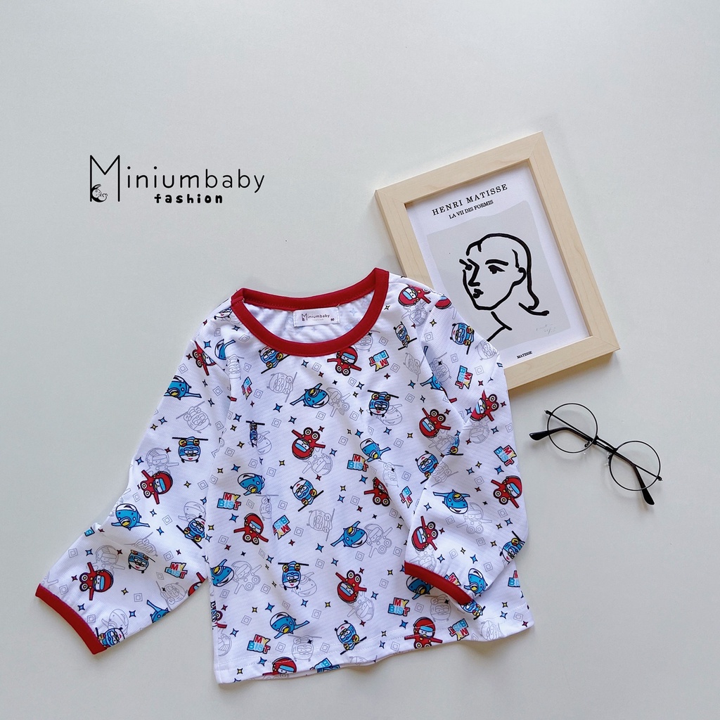 Bộ dài tay basic cho bé trai, bé gái hình thú miniumbabyfashion, quần áo cotton thu đông trẻ em SB1046