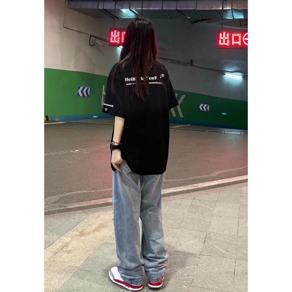 Áo thun phông logo tay Full size KL Unisex tay lỡ form rộng HEIBAIBAIFENBAI Unisex