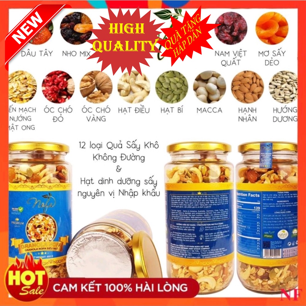 Ngũ cốc hoa quả không đường giảm cân ăn kiêng thêm Macca Óc chó đỏ Dâu tây-Granola siêu Hạt và Quả