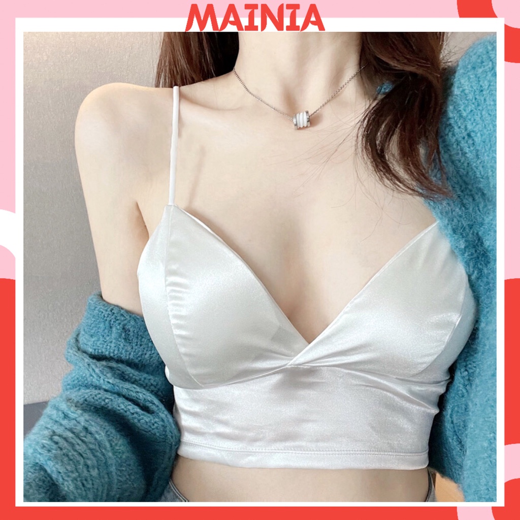 Áo Bra Satin Bản To Lụa Phi Bóng Áo Bra Crotop Hai Dây Trắng Đen Sexy Mainia Shop