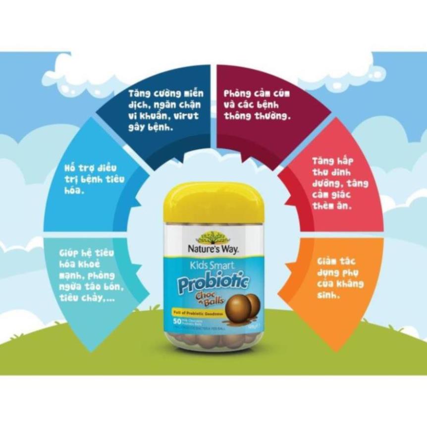 [GIÁ GỐC] Kids Smart Probiotic Choc Balls Bổ sung lợi khuẩn đường ruột - Hộp 50 viên