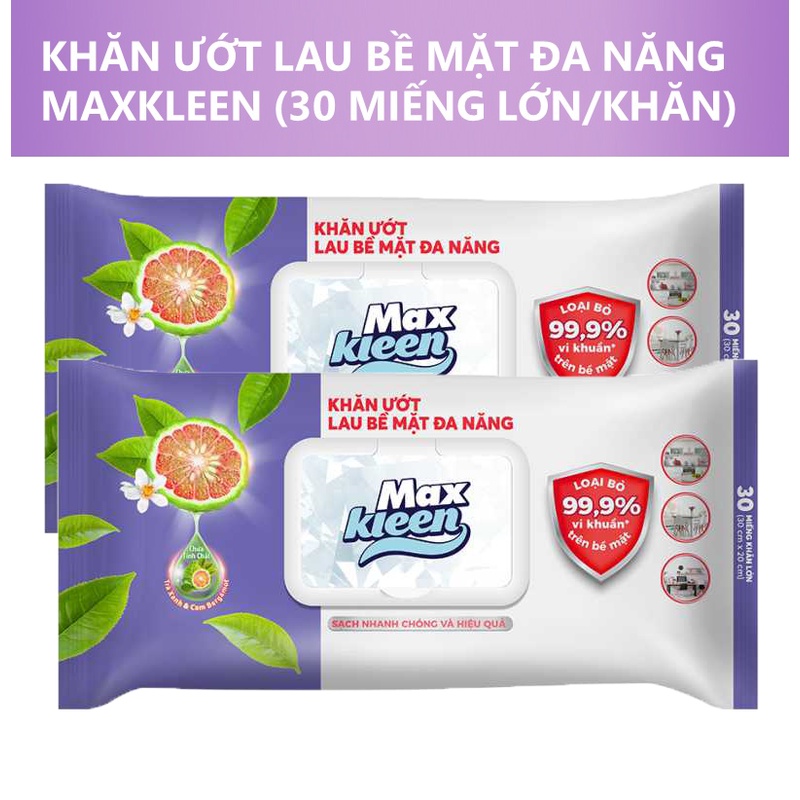 Khăn Ướt  Maxkleen Lau Bề Mặt Đa Năng 30 Miếng/ Bịch