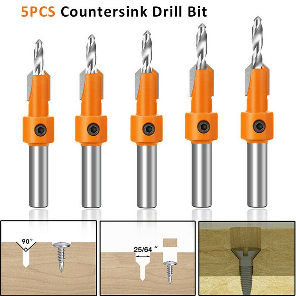 Queen 5PC 10mm Hex Shank HSS Countersink Drill Bit Set Woodworking Screw Tool