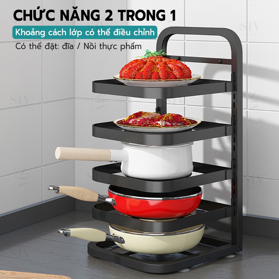 SIV Kệ để xoong nồi nhiều tầng 2 màu sắc 3/4/5 tầng có thể điều chỉnh