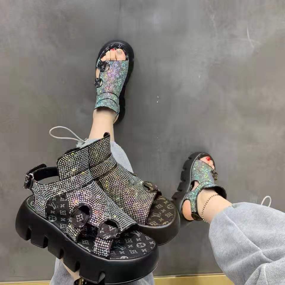 Giày Sandal Hở Ngón Đế Dày Tăng Chiều Cao Phối Khóa Dán Thời Trang Mùa Hè Cho Nữ