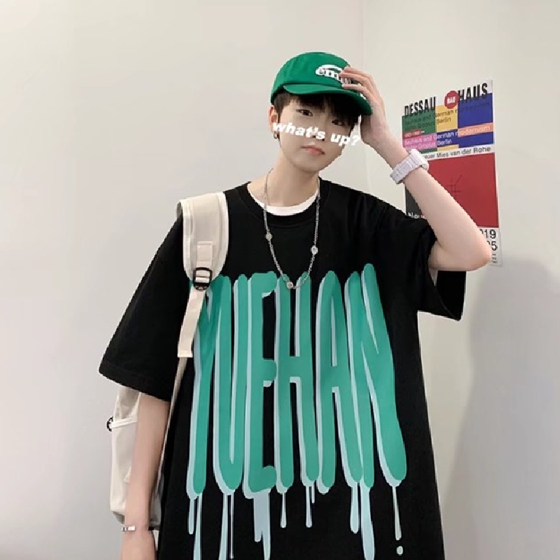 Áo Thun Tay Ngắn Dáng Rộng In Chữ Thời Trang Mùa Hè Cho Nam Và Nữ Size M-8XL