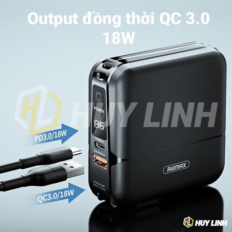 Cốc kiêm Sạc dự phòng  đa năng Remax RPP 20 - Dung lượng 15000mAh 18W QC PD 3.0 tích hợp sẵn cáp Type C &amp; Lightning