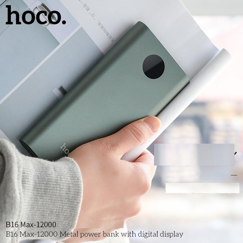 Pin sạc dự phòng Hoco B16 Max Metal 12000mAh lõi Polymer siêu mỏng, 2 cổng output max 3A - Hãng phân phối chính thức