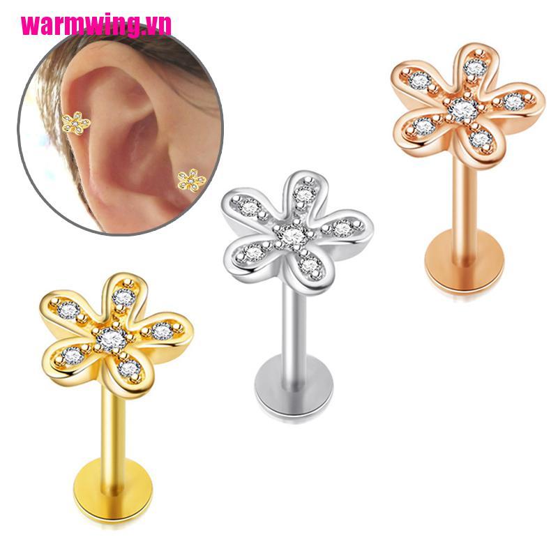 Khuyên tai dạng xỏ sụn tai bằng thép không gỉ hình hoa