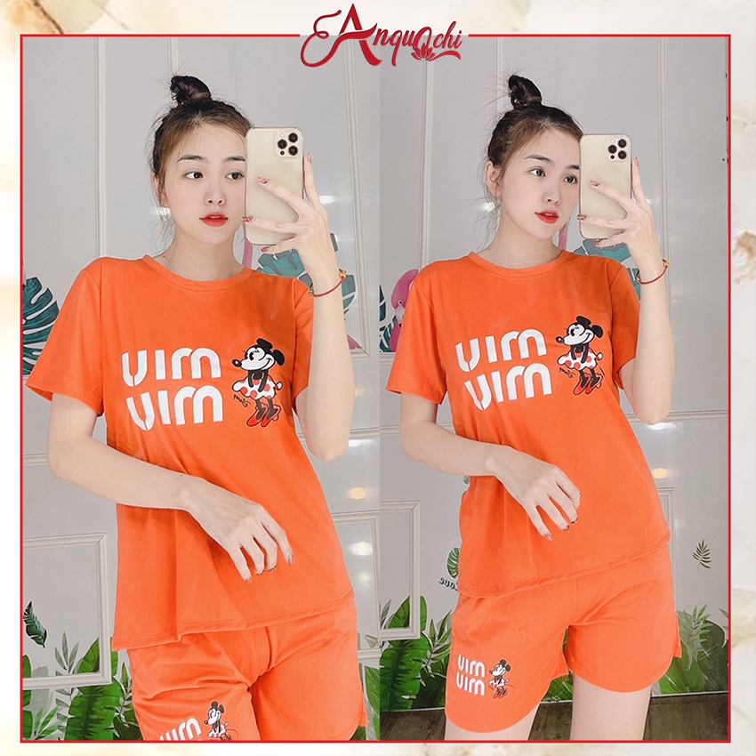 Đồ Bộ Nữ Mặc Nhà Anquachi Đẹp Thun Cotton Nữ Mặc Ngủ Ở Nhà Dễ Thương Quần Đùi Cute B-A040