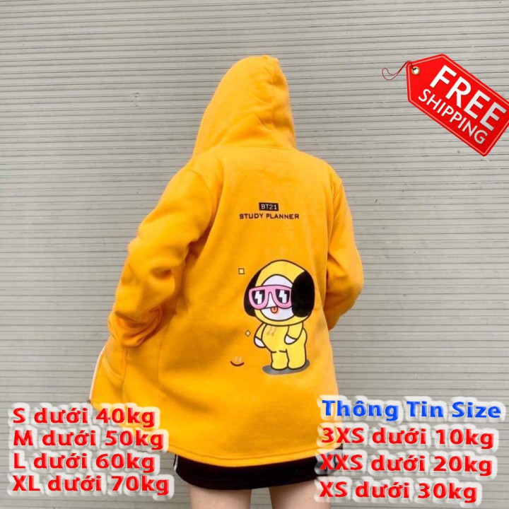 [FREESHIP TOÀN QUỐC] Áo khoác nữ form rộng BT21, áo hoodie nữ form rộng có dây kéo thời trang nữ 4young
