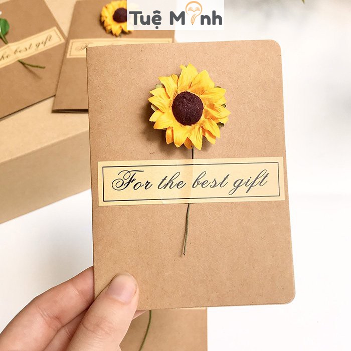 Thiệp giấy kraft Vintage hình hoa hướng dương phong cách handmade
