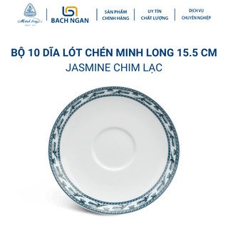 Bộ 5 dĩa lót chén Minh Long - Jasmine Chim Lạc hàng sứ cao cấp, đẹp dùng trong gia đình, đãi khách, tặng quà tết