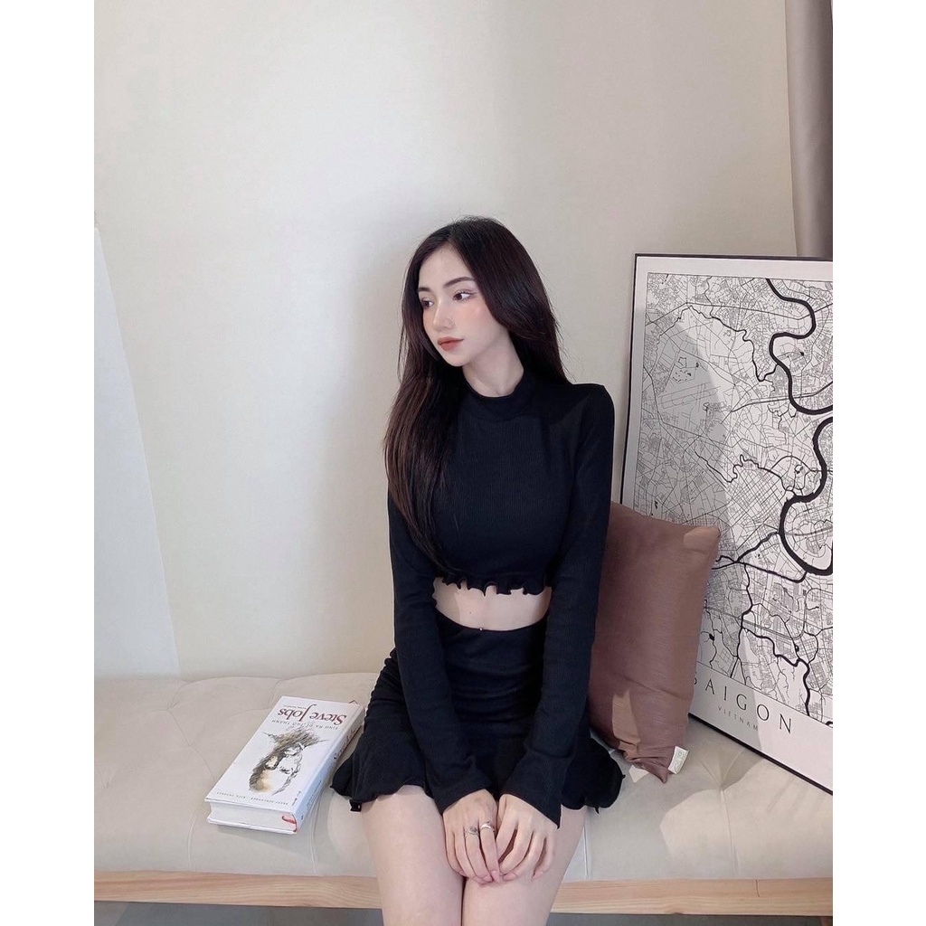 Set Áo CRT Tay Dài Bèo Kèm Chân Váy