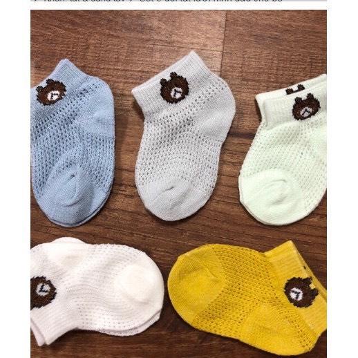 Set 5 đôi vớ lưới siêu mềm in hình gấu cho bé (dành cho bé từ 0-12 tháng)