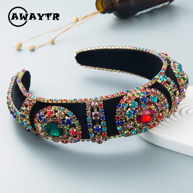 Băng Đô Bản Rộng Đính Đá Phong Cách Retro Âu Mỹ