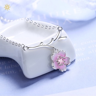 Niche Sakura Necklace Female Trend Net Red Simple Short Clavicle Chain Pendant Pink Jewelry Necklace LQZ
