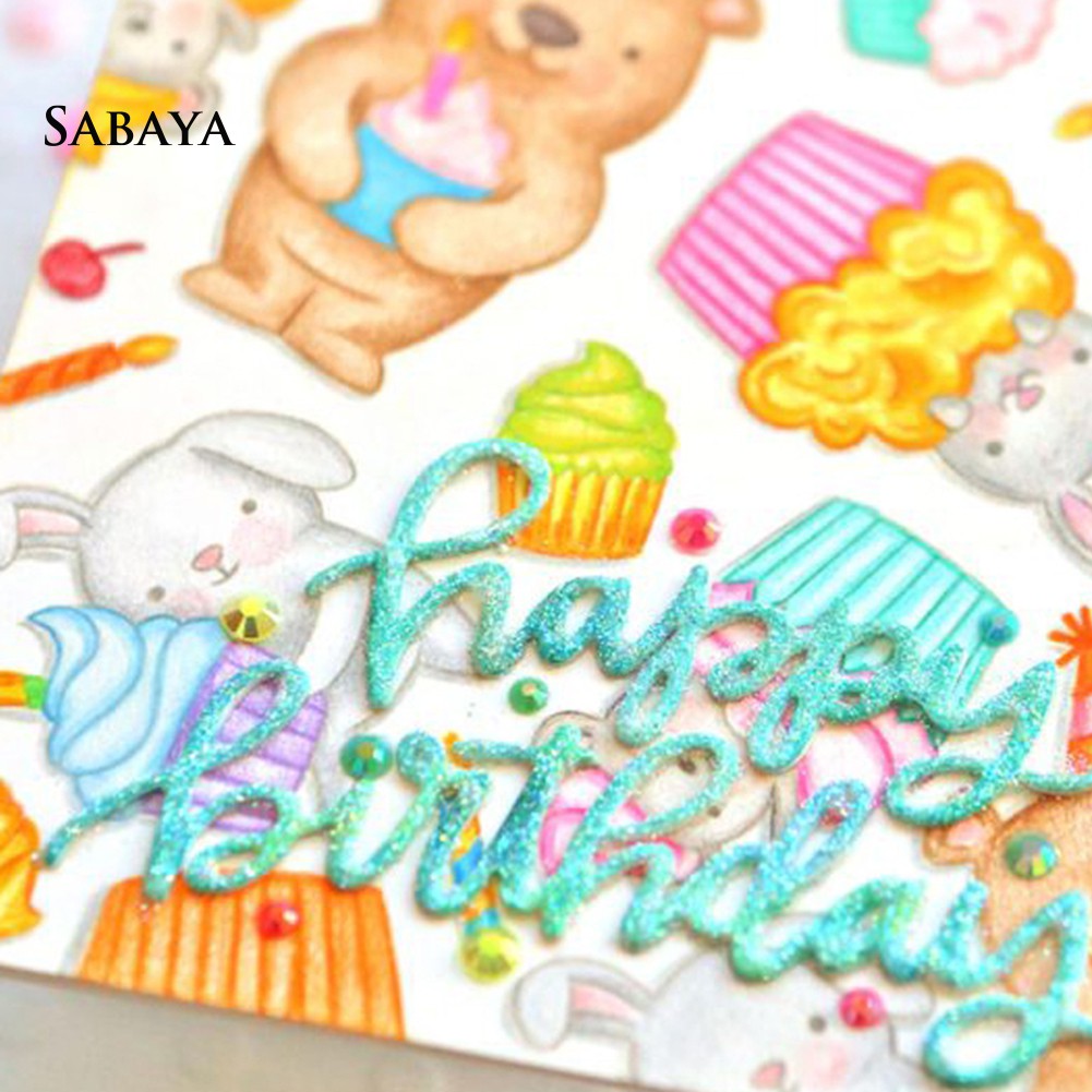 Khuôn cắt giấy bằng kim loại hình chữ Happy Birthday trang trí sổ lưu niệm