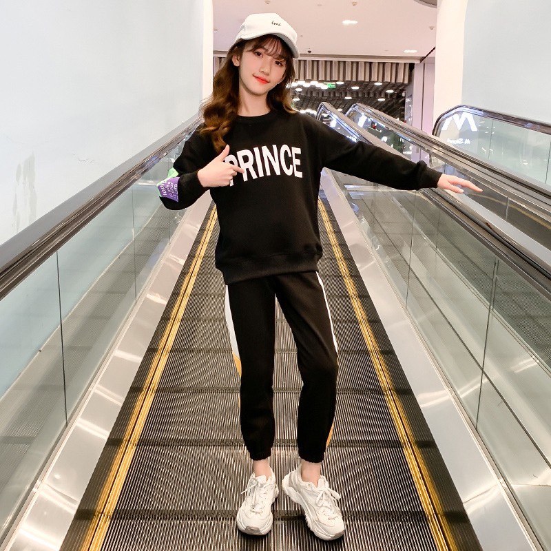 Bộ quần áo thu đông bé gái 14-45kg Prince, bộ nỉ da cá bé gái 4-14 tuổi vải dày giữ ấm tốt, hàng may kĩ.PR11