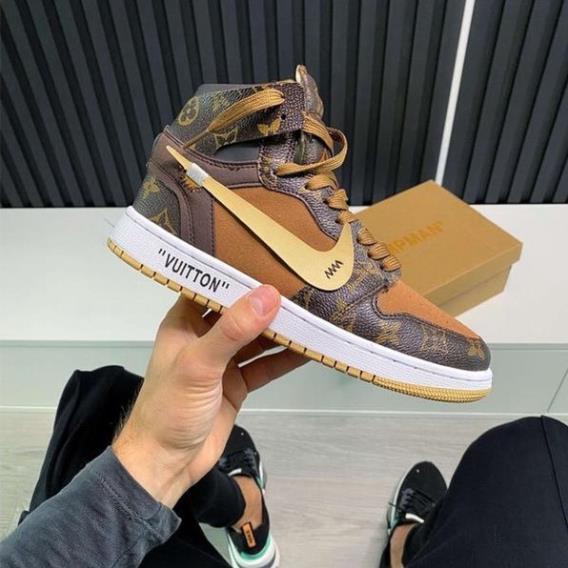 Giày sneaker JD1 Jordan 1 cổ cao LV, Giày thể thao nam nữ JD LV cực hót hàng mới về da lộn 2022