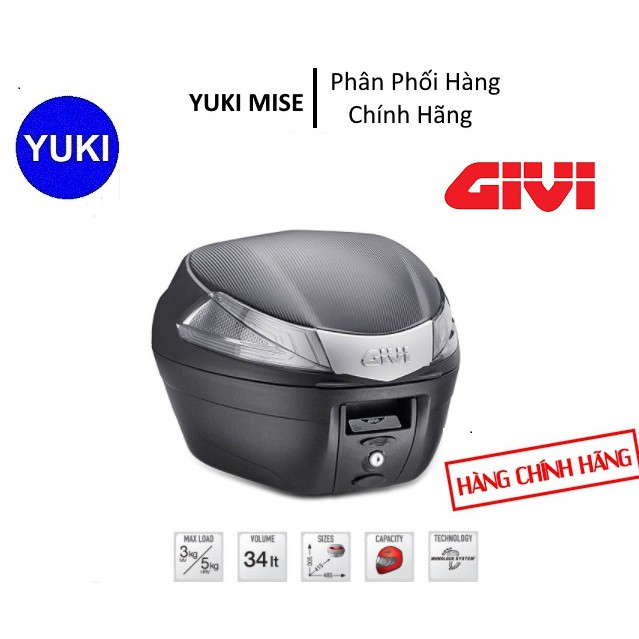 Thùng Xe Givi B34NT – 34 lít Chứa Được Mũ 3/4 Bản Mới Nhất Năm 2018 YUKI MISE Phân Phối Chính Hãng💯