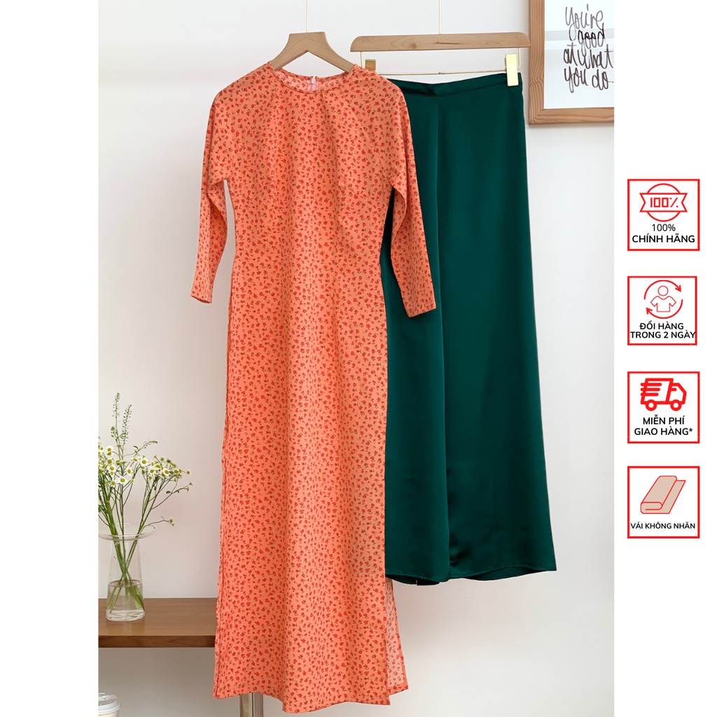 Áo Dài FOR HER Cam Hoa Nhí Hồng AD01631