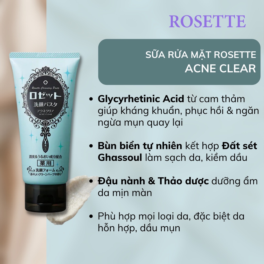 Sữa rửa mặt Rosette Acne Clear làm giảm mụn 120g - 4901696535578