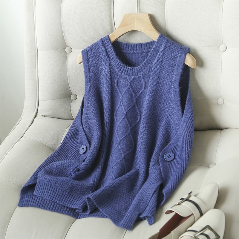 Áo Vest Dệt Kim Không Tay 165487 Áo Sweater Không Tay Trơn Màu Đơn Giản