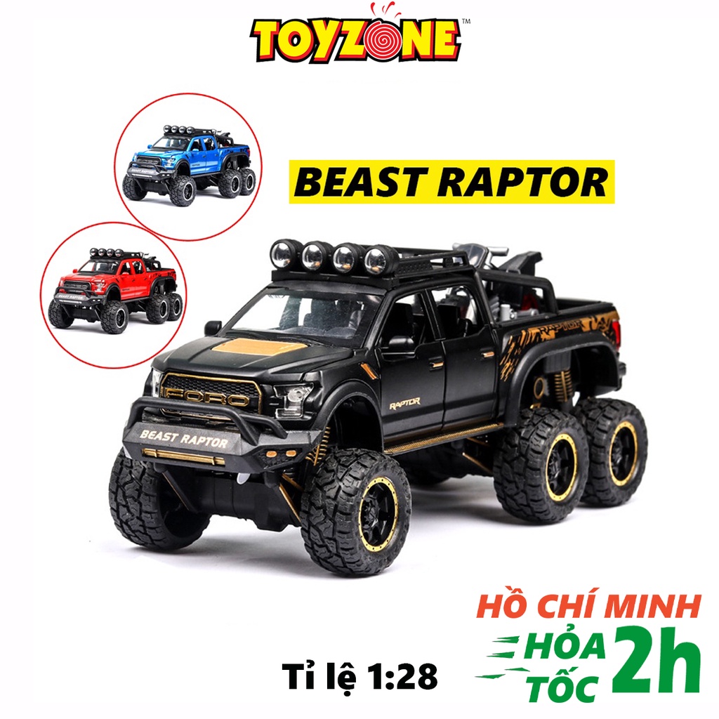 Mô hình xe ô tô địa hình FORD RAPTOR Beast Raptor Offroad 6 bánh tỷ lệ 1:28 thân hợp kim có đèn âm thanh cót chạy đà