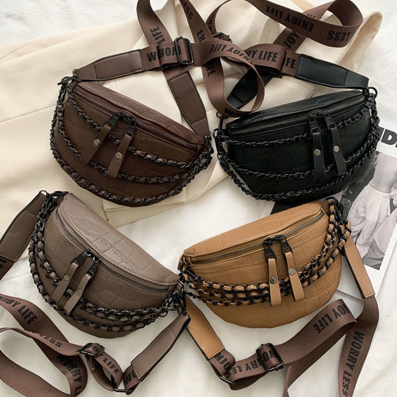 Túi xách IELGY đeo chéo vai dây xích bản rộng kết cấu cao cấp phối thoải mái