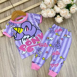 Combo 4 bộ 3d thun lạnh tay ngắn quần dài bé gái