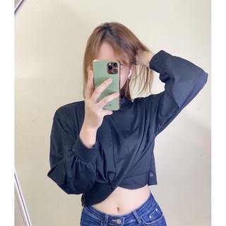 Áo Croptop Nỉ Xoắn Eo Dài Tay BASIC (Ảnh thật)