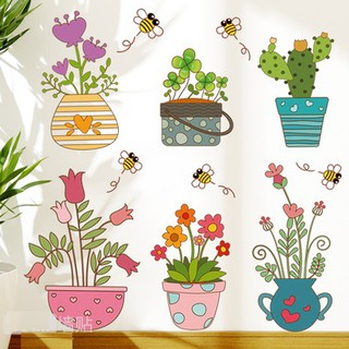 Decal dán tường chậu hoa