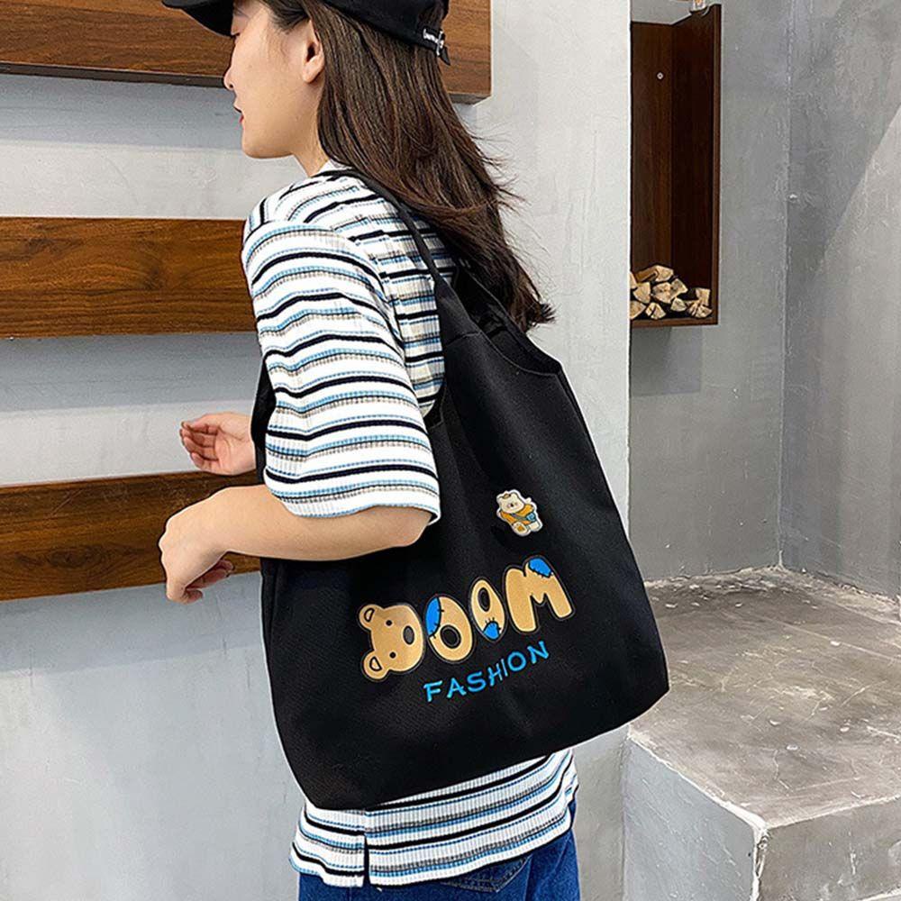 USNOW Túi Xách Canvas Cỡ Lớn In Họa Tiết Hoạt Hình Đơn Giản Thời Trang Cho Nữ