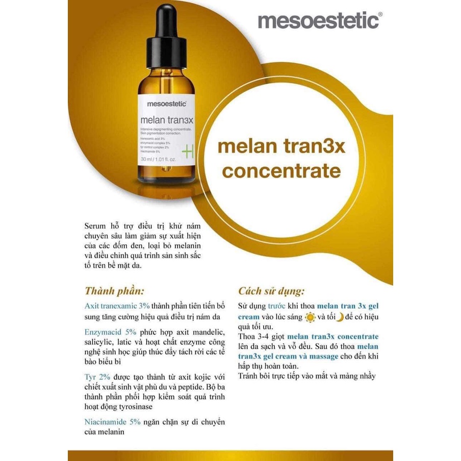 Serum giảm nám chuyên sâu Mesoestetic Melan Tran3x Concentrate 30ml