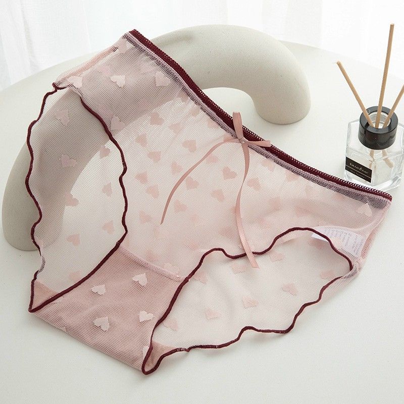 Quần Lót Ren Mỏng Siêu Sexy Phối Nơ Cạp Kèm Hoạ Tiết Trái Tim h006