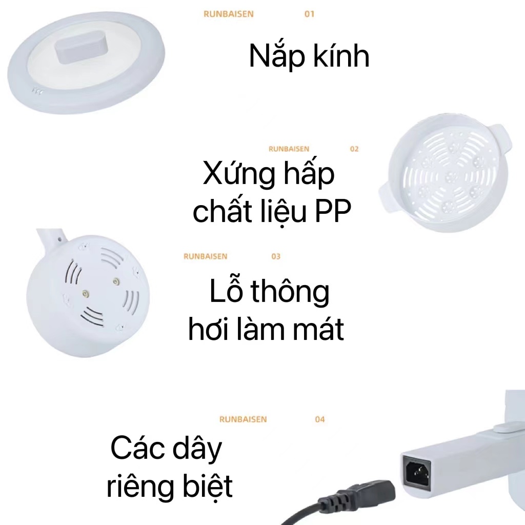 Nồi Điện Mini 2 Tầng Đa Năng Tặng Kèm Khay Hấp ( Chiên, Xào, Nấu ăn, nấu cơm, nấu lẩu mini ) cho 1-3 người