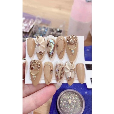NAIL BOX GIÁ RẺ. SET 10MÓNG UP MỸ ĐÍNH ĐÁ +HOA BỘT SANG CHẢNH