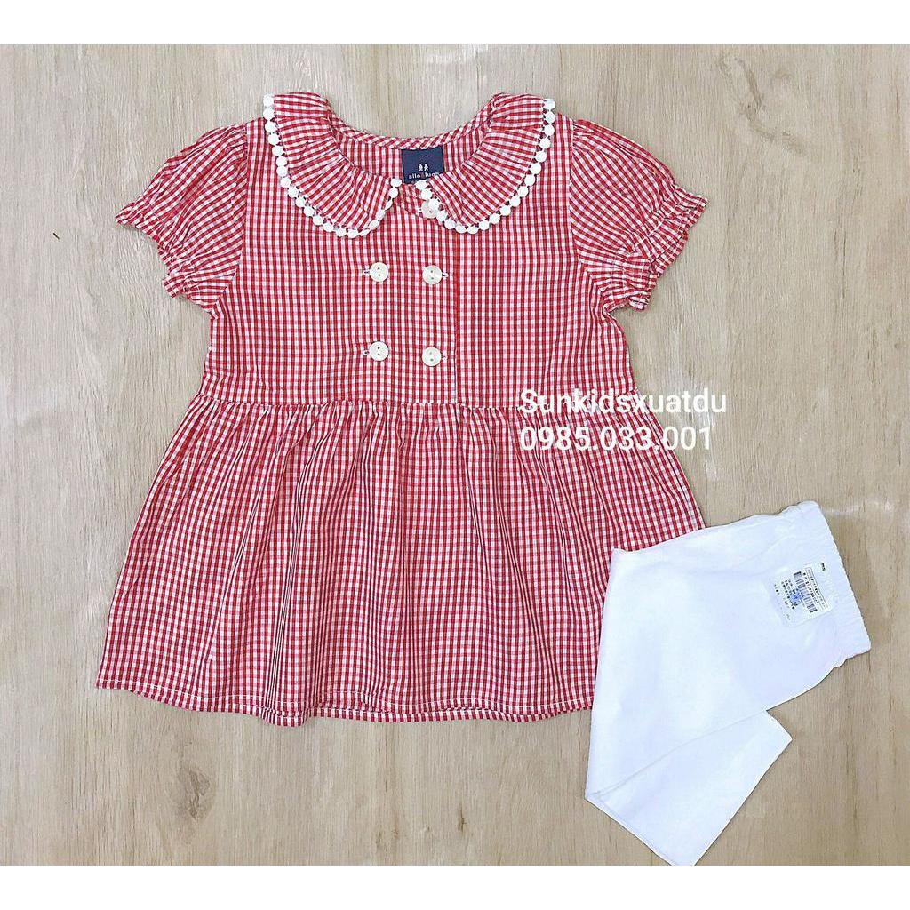 Set áo váy kẻ ca rô đỏ quần trắng