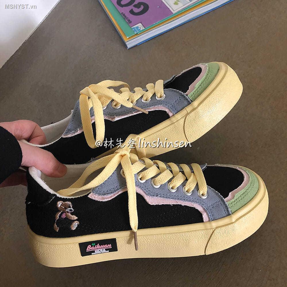 Giày Thể Thao Màu Đen Bằng Vải Canvas Phong Cách Retro Thời Trang Năm 2021 Cho Nữ