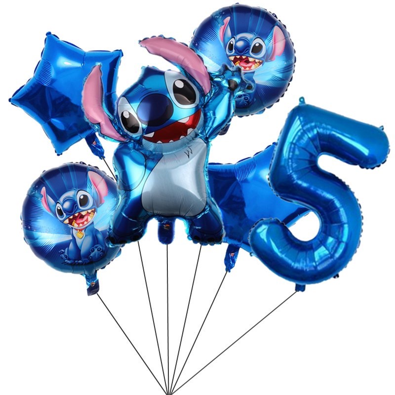 Set 6 Bong Bóng Lá Nhôm Hình Hoạt Hình Disney Lilo &amp; Stitch Trang Trí Tiệc Sinh Nhật Cho Bé