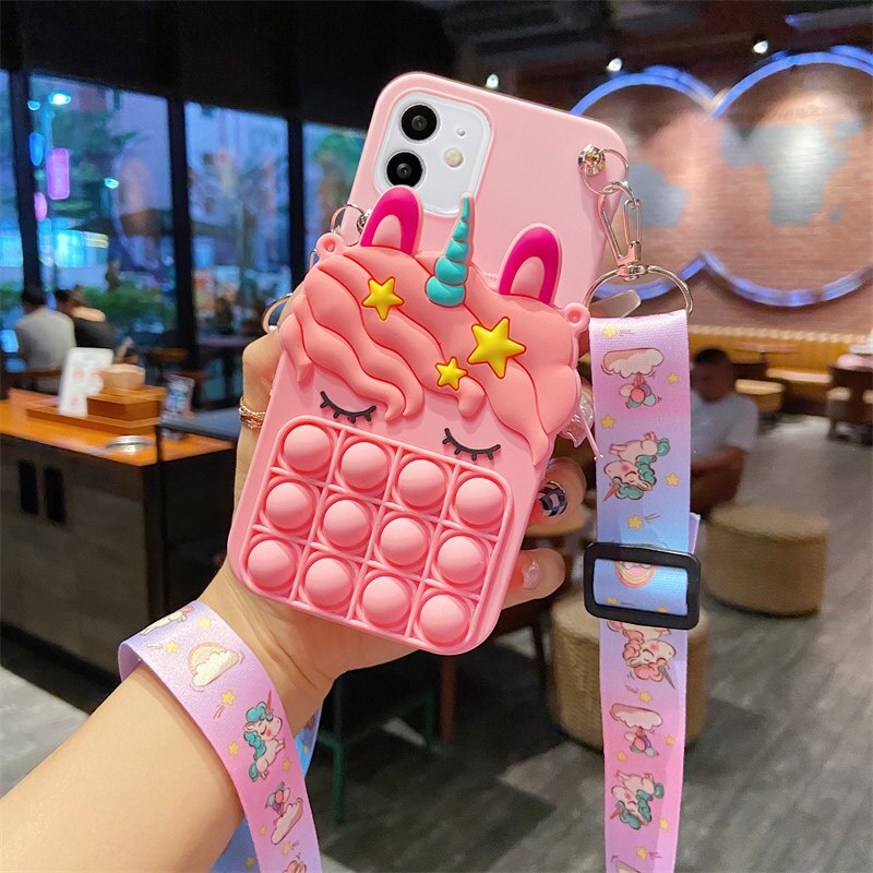 Ốp lưng ví bông hình kì lân 3D cho điện thoại For iPhone 11 Pro Max 12 X XR XS 6S 7 8 Plus