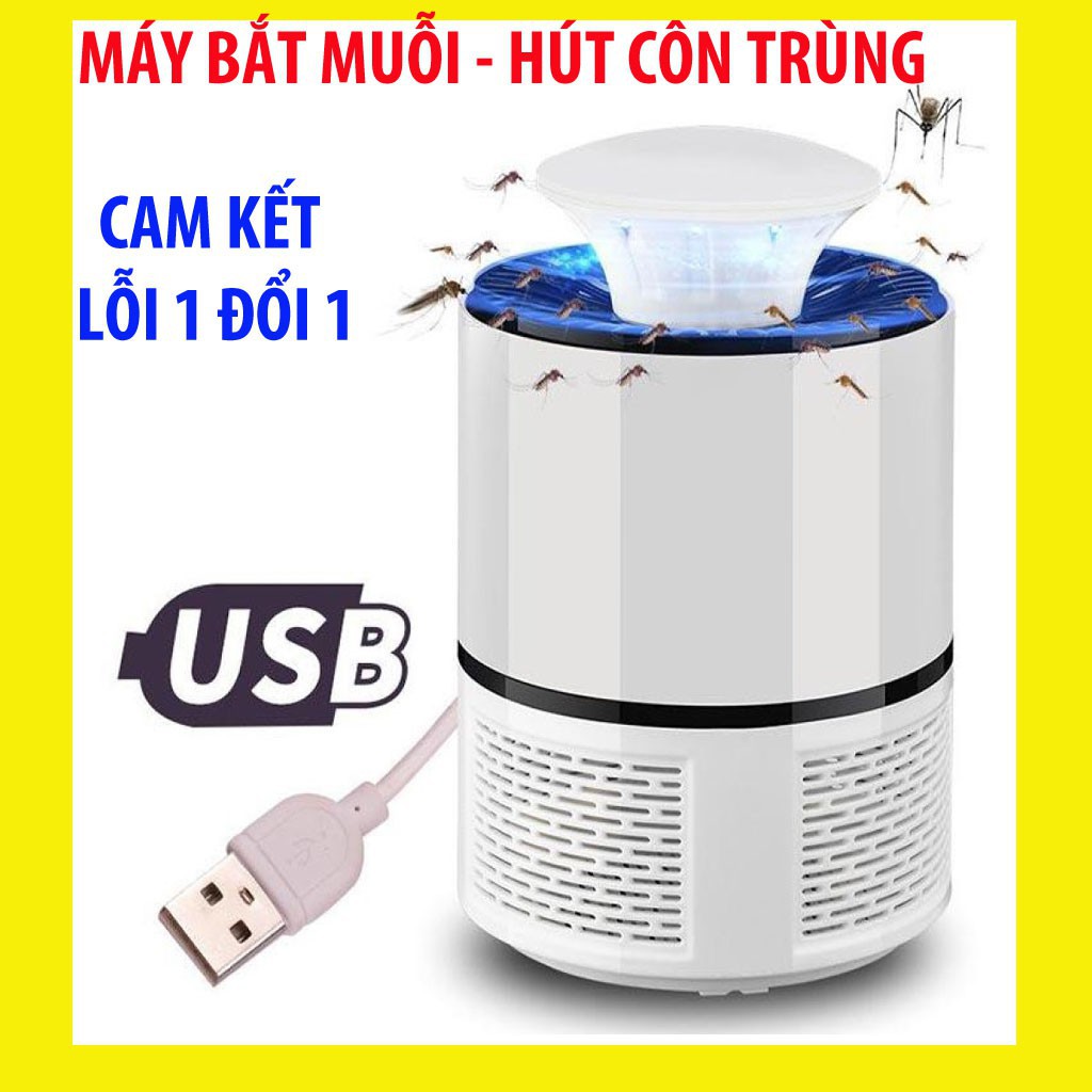 Đèn bắt muỗi diệt côn trùng thông minh, máy hút muỗi hình trụ bóng đèn ngủ mini cắm usb, cây đèn led quạt vợt hút muỗi