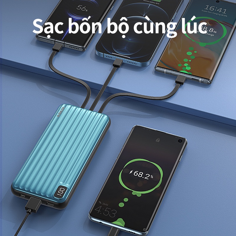 Pin sạc dự phòng KV 10000mAh2.1a đầu ra với cáp sạc micro / typec / chiếu sáng có thể sạc ba thiết bị cùng một lúc