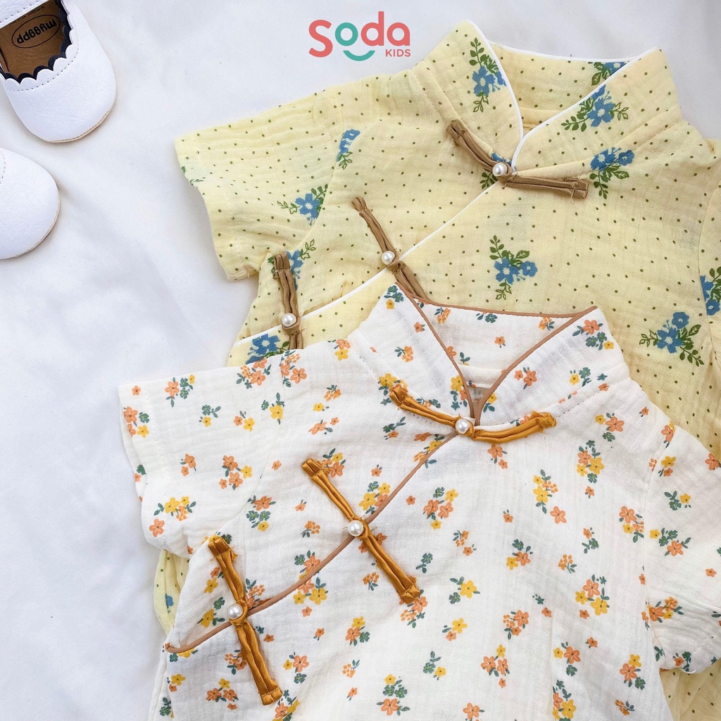 Body bé gái Lunar SODA KIDS thiết kế sườn xám, chất liệu xô muslin mềm, mát