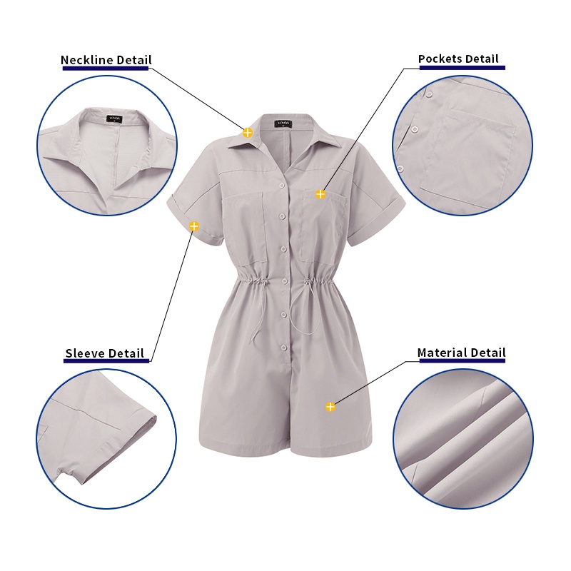 Áo liền quần VONDA tay ngắn màu trơn cài nút thời trang mùa hè Hàn Quốc cho nữ