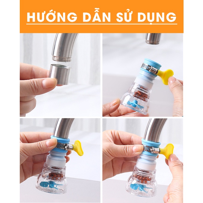Đầu nối tăng áp vòi nước rửa chén bát có cánh quạt, dây ruột gà xoay tiền lợi + đai cổ dê