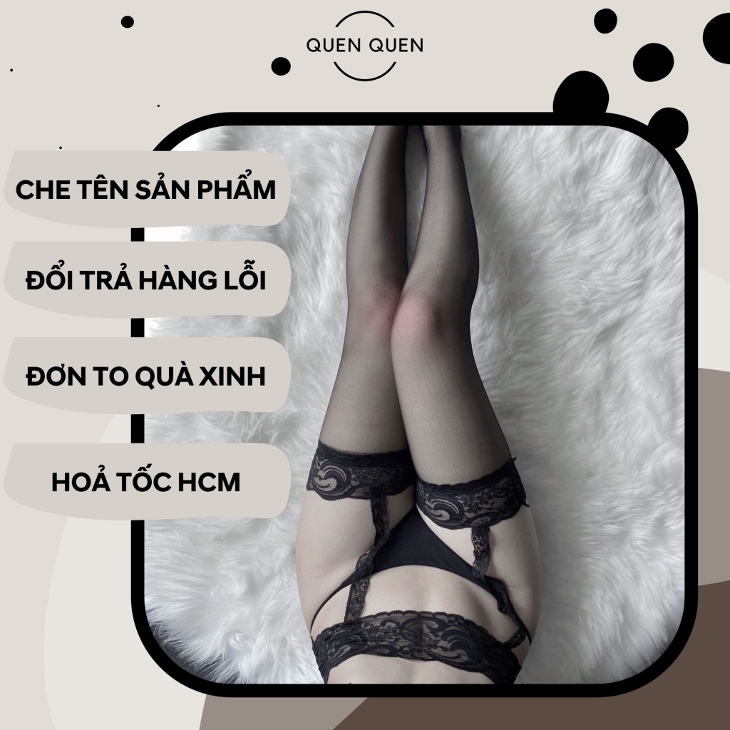 Quần tất nữ QUENQUEN đồ ngủ sexy đồ ngủ nữ cosplay ren lưới hoa văn màu đen freesize